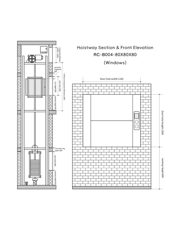 rc-b004-dumbwaiter-80x80x80cm-4 RC-B004 100kg 0.75kW Dumbwaiter Lift | 80x80x80cm Rear Counterweight