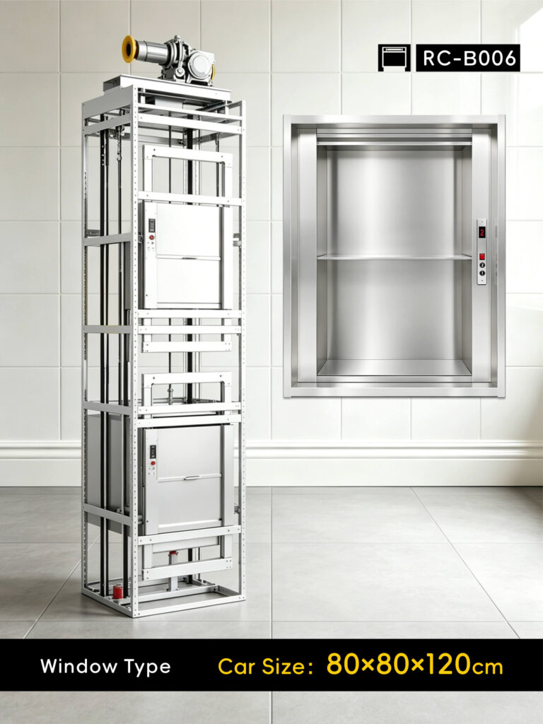 RC-B006 200kg 1.1kW Dumbwaiter Lift | 80x80x120cm Rear Counterweight