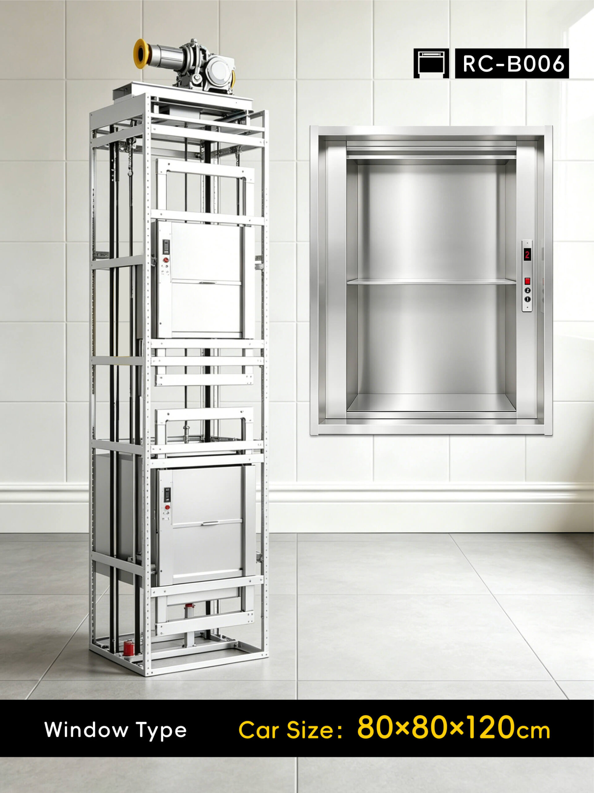 dumbwaiter 80x80x120cm rear counterweight RC-B006 200kg 1.1kW dumbwaiter lift