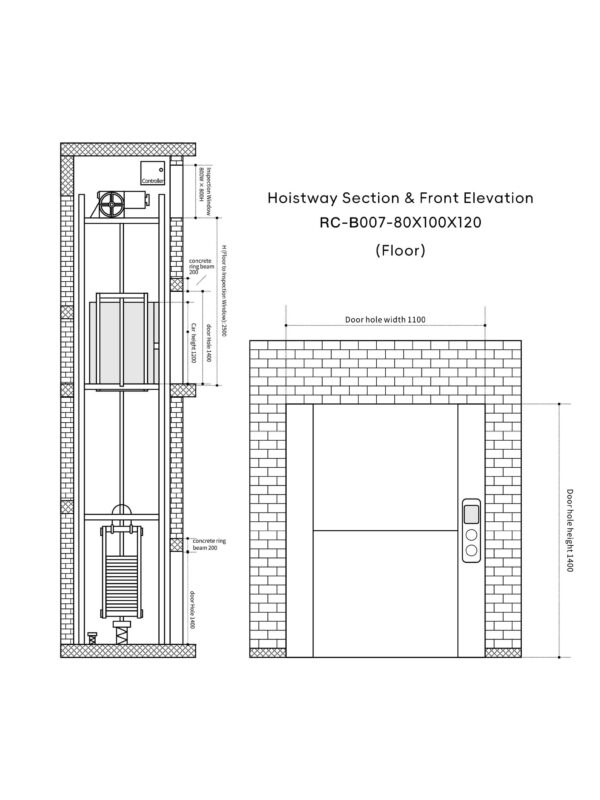 rc-b007-dumbwaiter-80x100x120cm-4 RC-B007 200kg 1.1kW Dumbwaiter Lift | 80×100×120cm Rear Counterweight