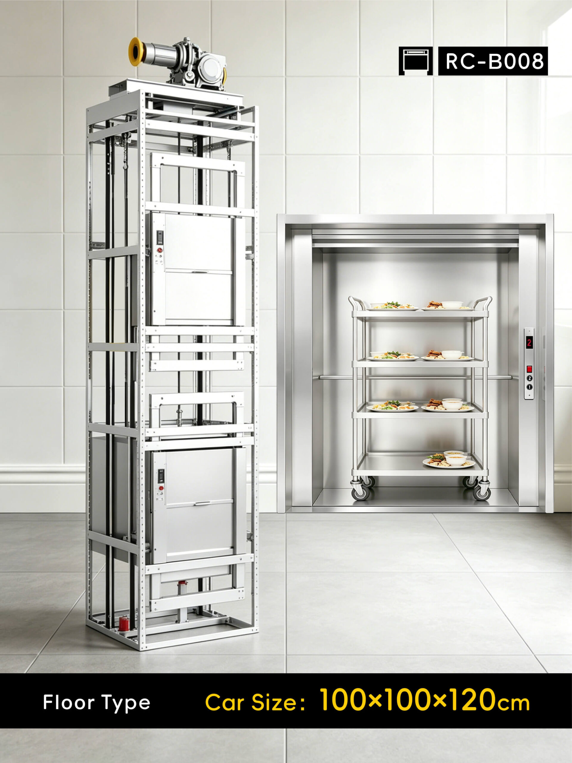 dumbwaiter 100x100x120cm rear counterweight RC-B008 250kg 1.5kW dumbwaiter lift