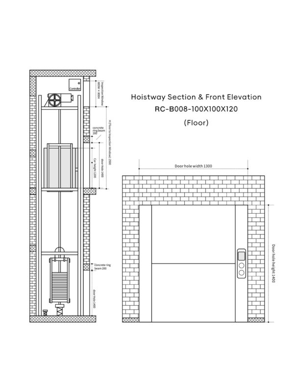 rc-b008-dumbwaiter-100x100x120cm-4 RC-B008 250kg 1.5kW Dumbwaiter Lift | 100x100x120cm Rear Counterweight