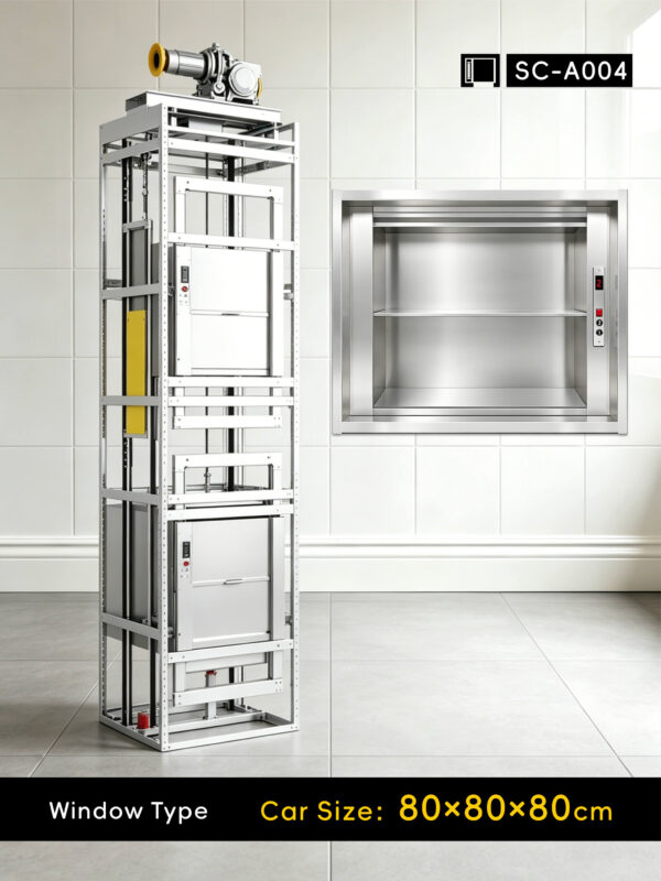 sc-a004-dumbwaiter-80x80x80cm-1 SC-A004 100kg 0.75kW Dumbwaiter Lift | 80x80x80cm Side Counterweight
