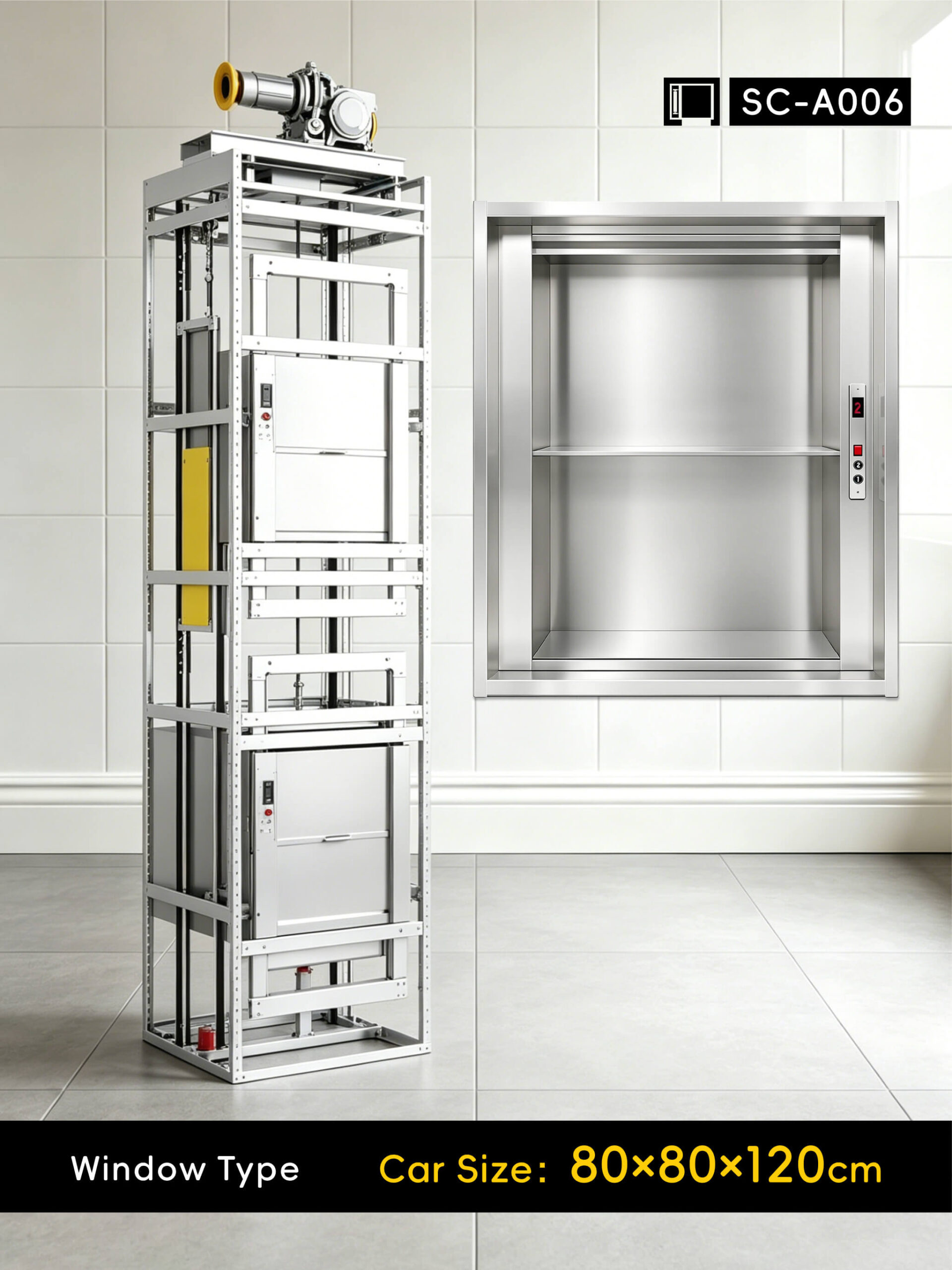 dumbwaiter 80x80x120cm side counterweight SC-A006 200kg 1.1kW dumbwaiter lift