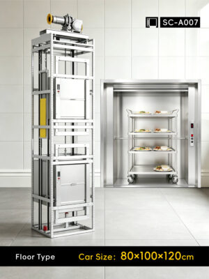 sc-a007-dumbwaiter-80x100x120cm-1 SC-A007 200kg 1.1kW Dumbwaiter Lift | 80×100×120cm Side Counterweight