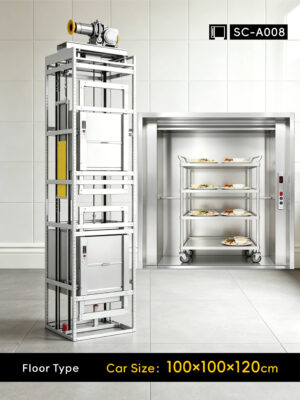 sc-a008-dumbwaiter-100x100x120cm-1 SC-A008 250kg 1.5kW Dumbwaiter Lift | 100x100x120cm Side Counterweight