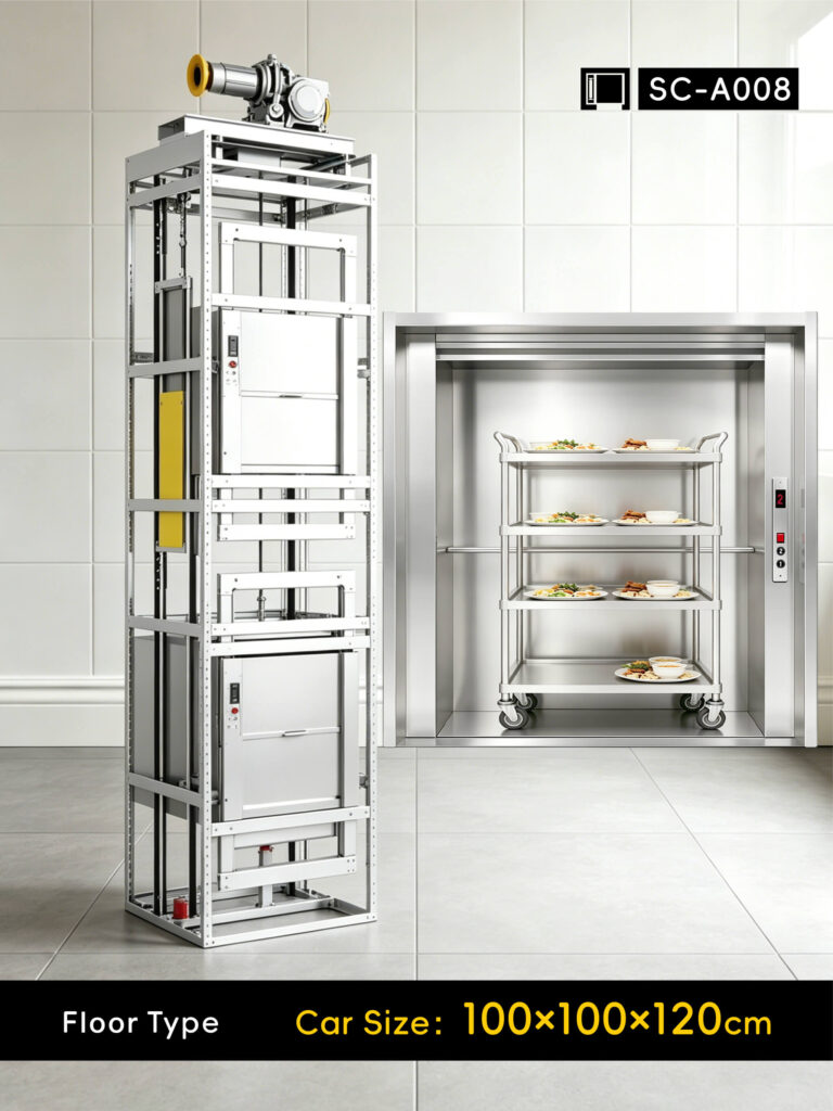SC-A008 250kg 1.5kW Dumbwaiter Lift | 100x100x120cm Side Counterweight