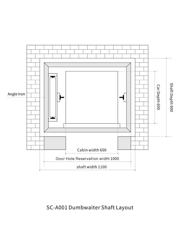 SC-A001-Dumbwaiter Shaft Layout-1 SC-A001 100kg 0.75kW Dumbwaiter Lift | 60x60x80cm Side Counterweight