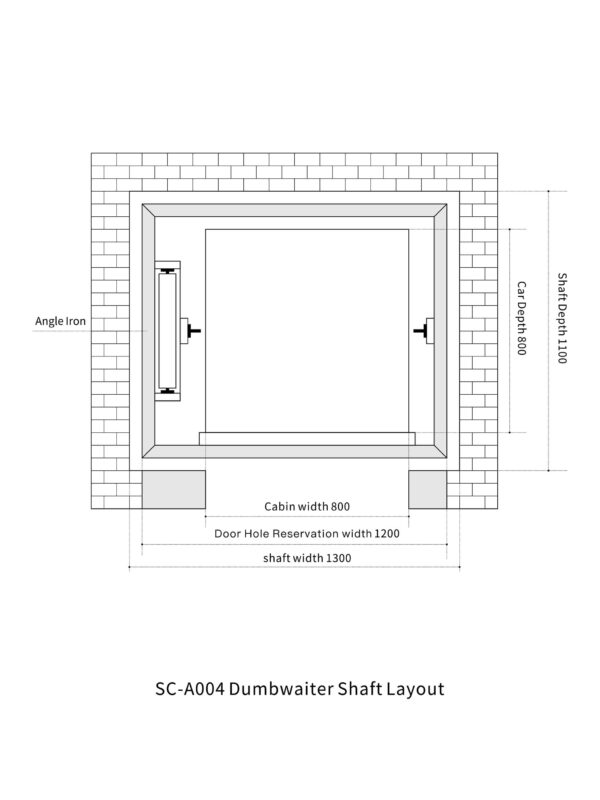 SC-A004-Dumbwaiter Shaft Layout SC-A004 100kg 0.75kW Dumbwaiter Lift | 80x80x80cm Side Counterweight