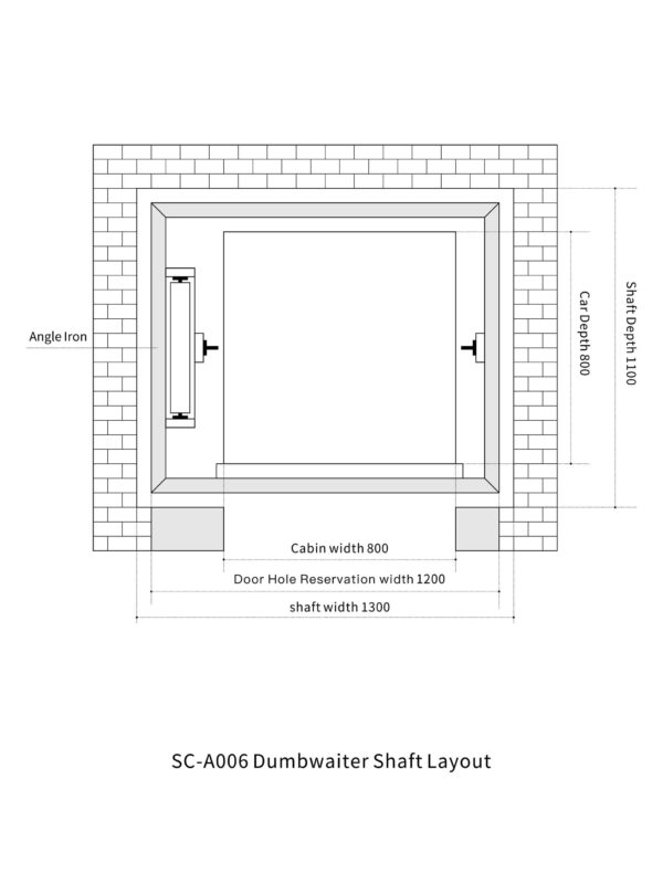 SC-A006-Dumbwaiter Shaft Layout SC-A006 200kg 1.1kW Dumbwaiter Lift | 80x80x120cm Side Counterweight