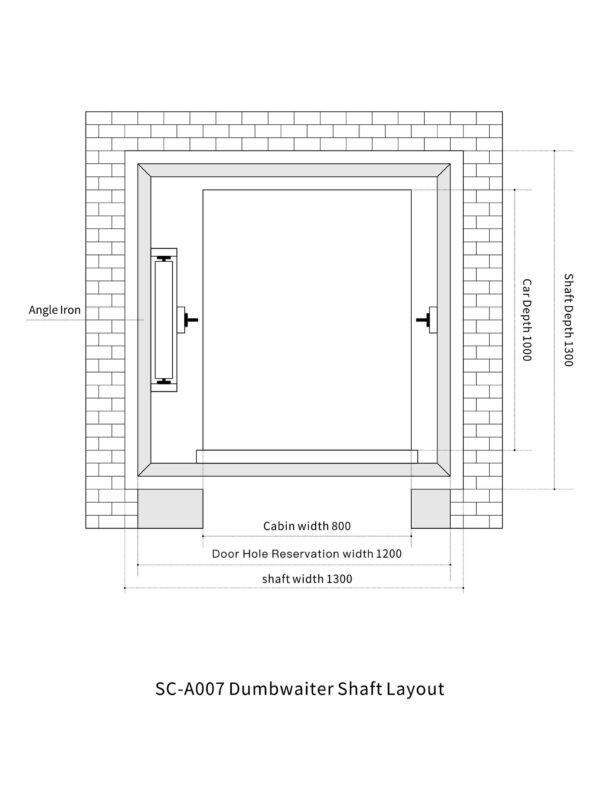 SC-A007-Dumbwaiter Shaft Layout SC-A007 200kg 1.1kW Dumbwaiter Lift | 80×100×120cm Side Counterweight